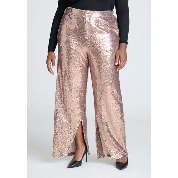 NEW Eloquii Sequin Trouser Pants size 18 Bronze - Picture 1 of 12